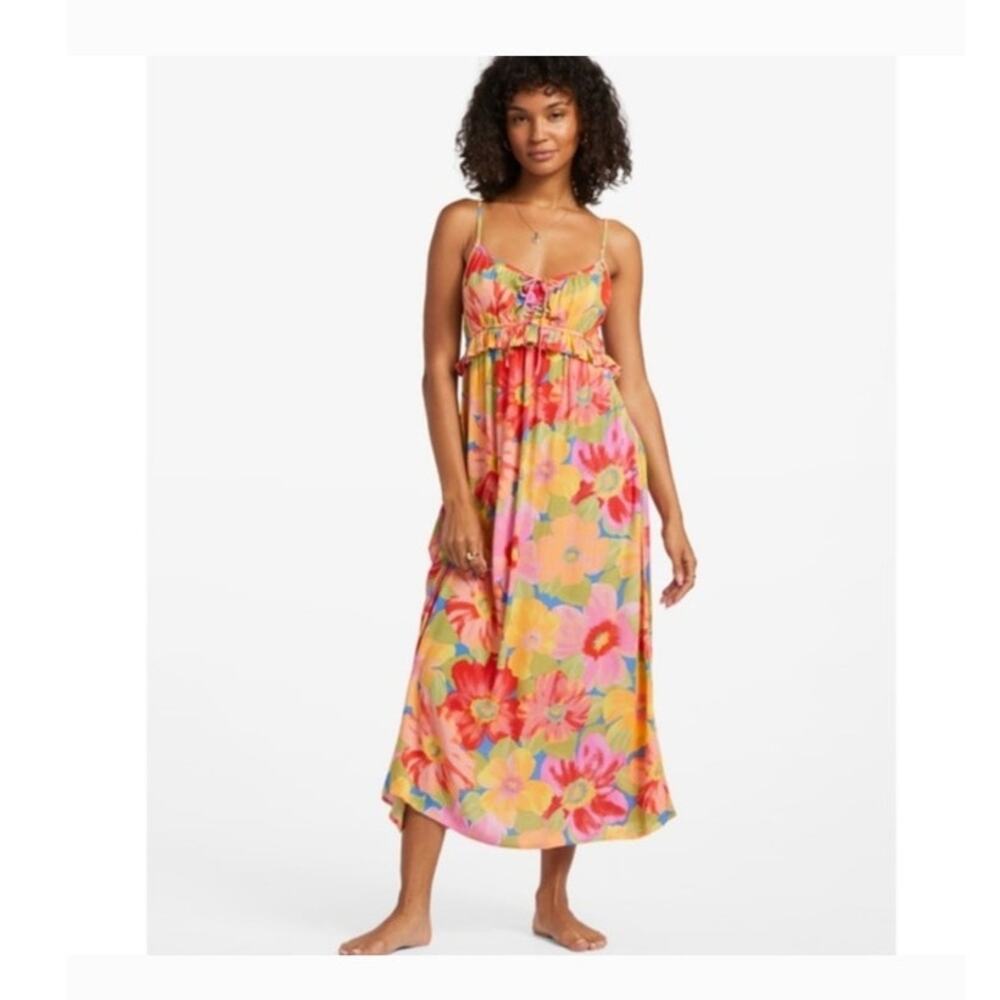 Billabong Women's Rebel Heart Midi Slip Dress Colorful Summer Festival SZ Medium